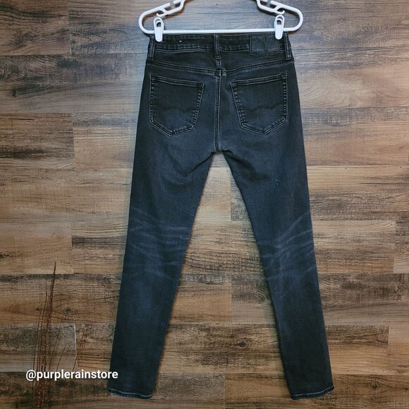 American Eagle Jeans Size 28x32 Skinny Black Wash Flex Stretch Denim Ripped - Picture 2 of 13